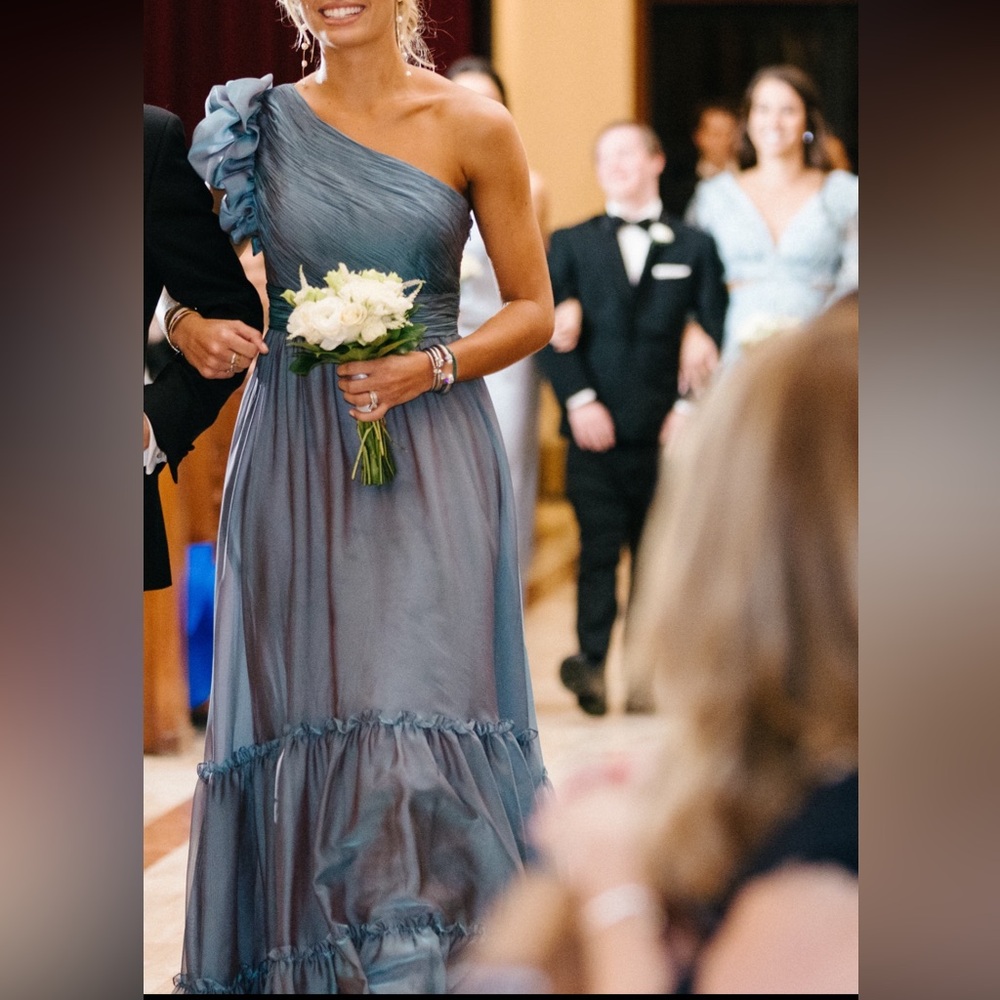 MacDuggal Blue One-Shoulder Dress